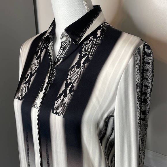 KOBI HALPERIN Blouse Silk Long Sleeve Snake Print Mixed Media Button-Up size XS - Picture 2 of 8